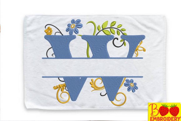 Floral Letter W Embroidery Design