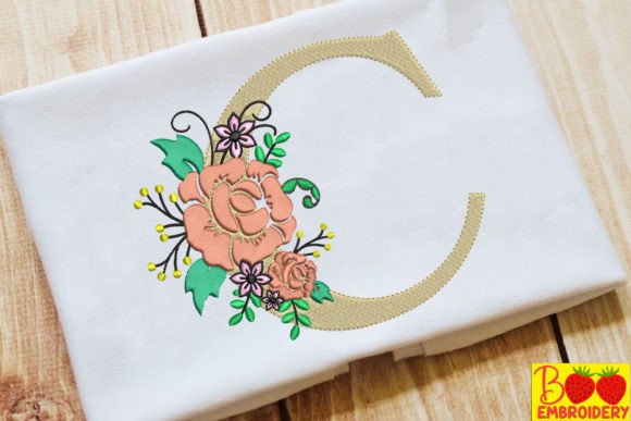Letter C and Flower Embroidery Design