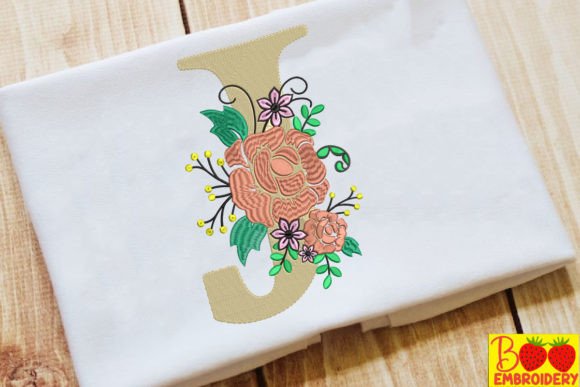 Letter J and Flower Embroidery Design